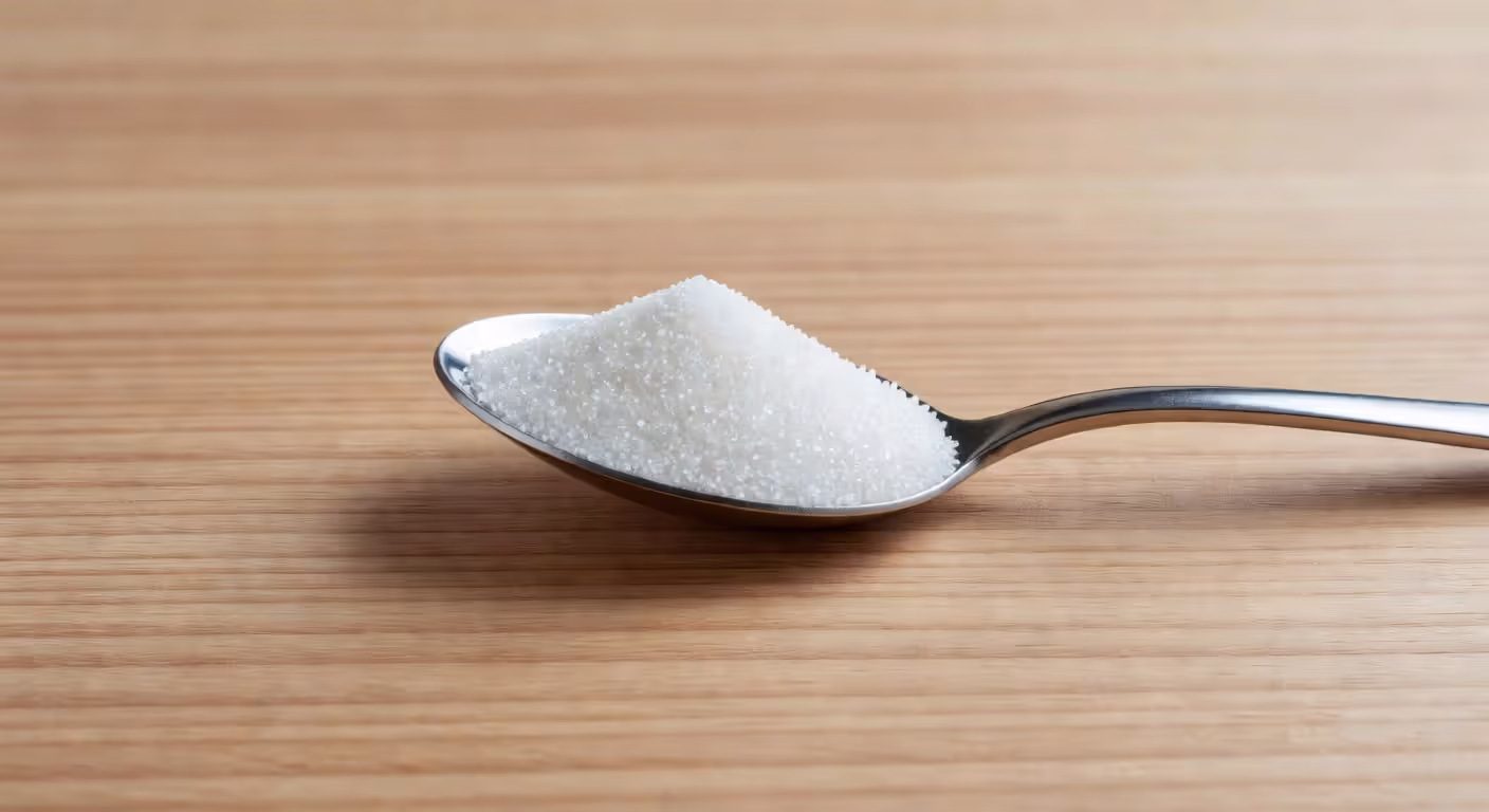 One teaspoon of sugar representing 5 grams