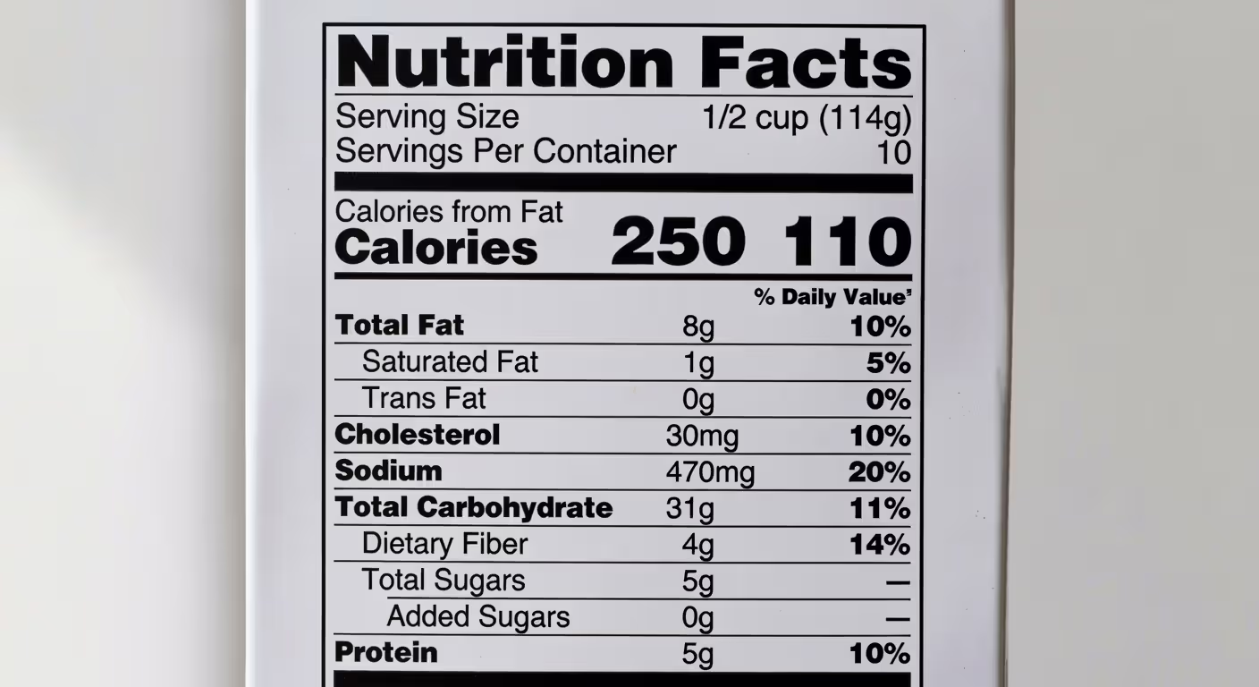 Standard nutrition facts label on food packaging