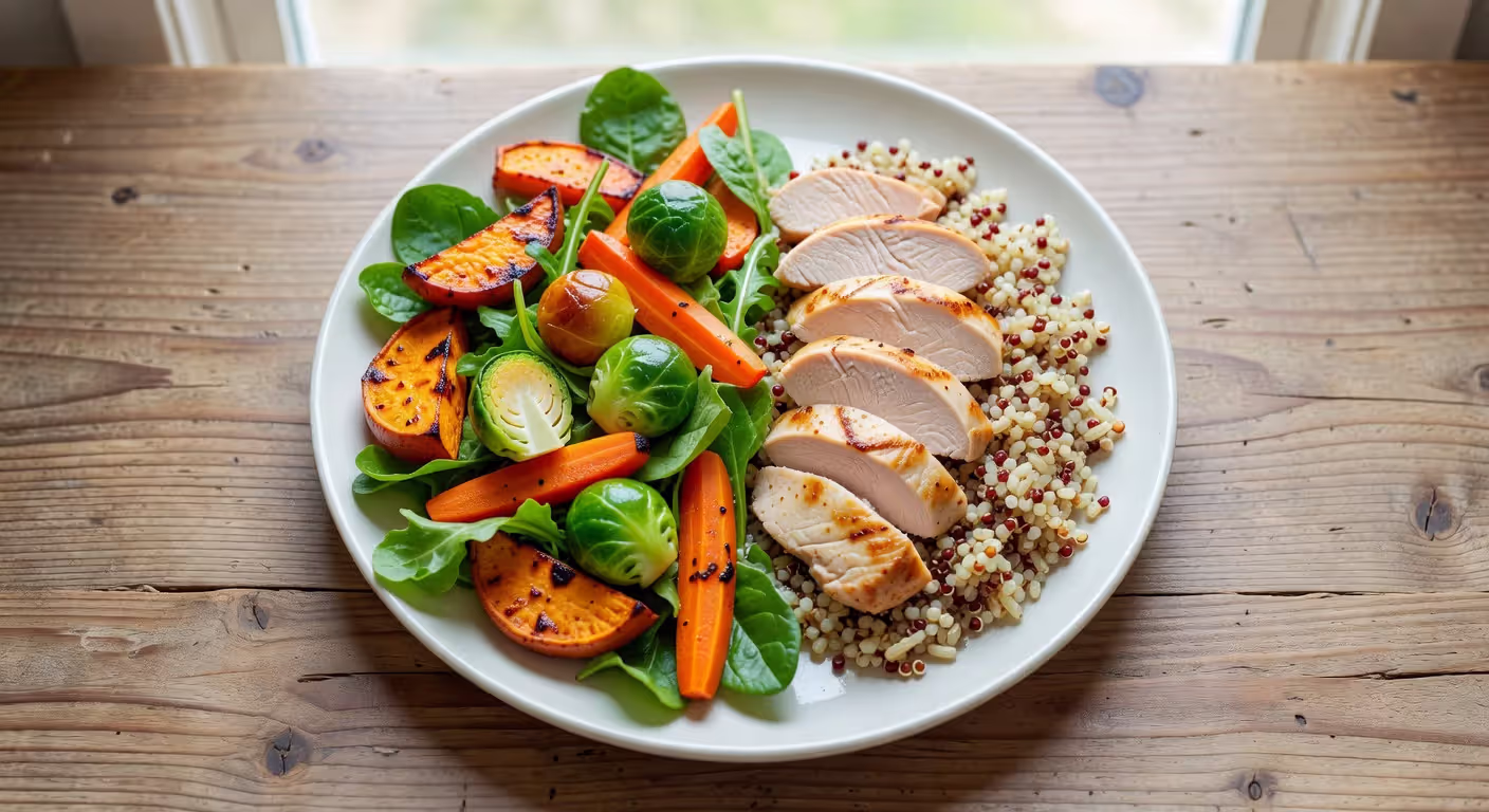 Balanced dinner plate showing proper vegetable portion