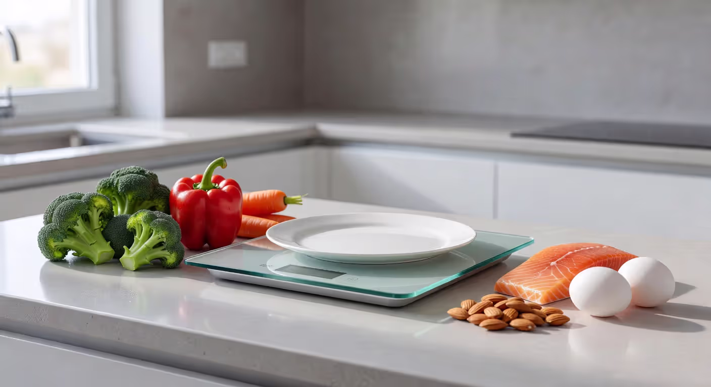 Digital food scale with plate for weighing portions