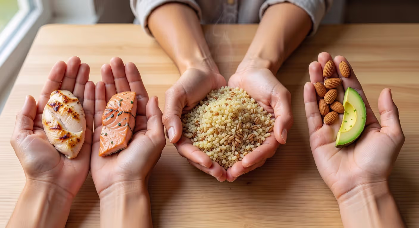 Visual guide to healthy food portion sizes using hands