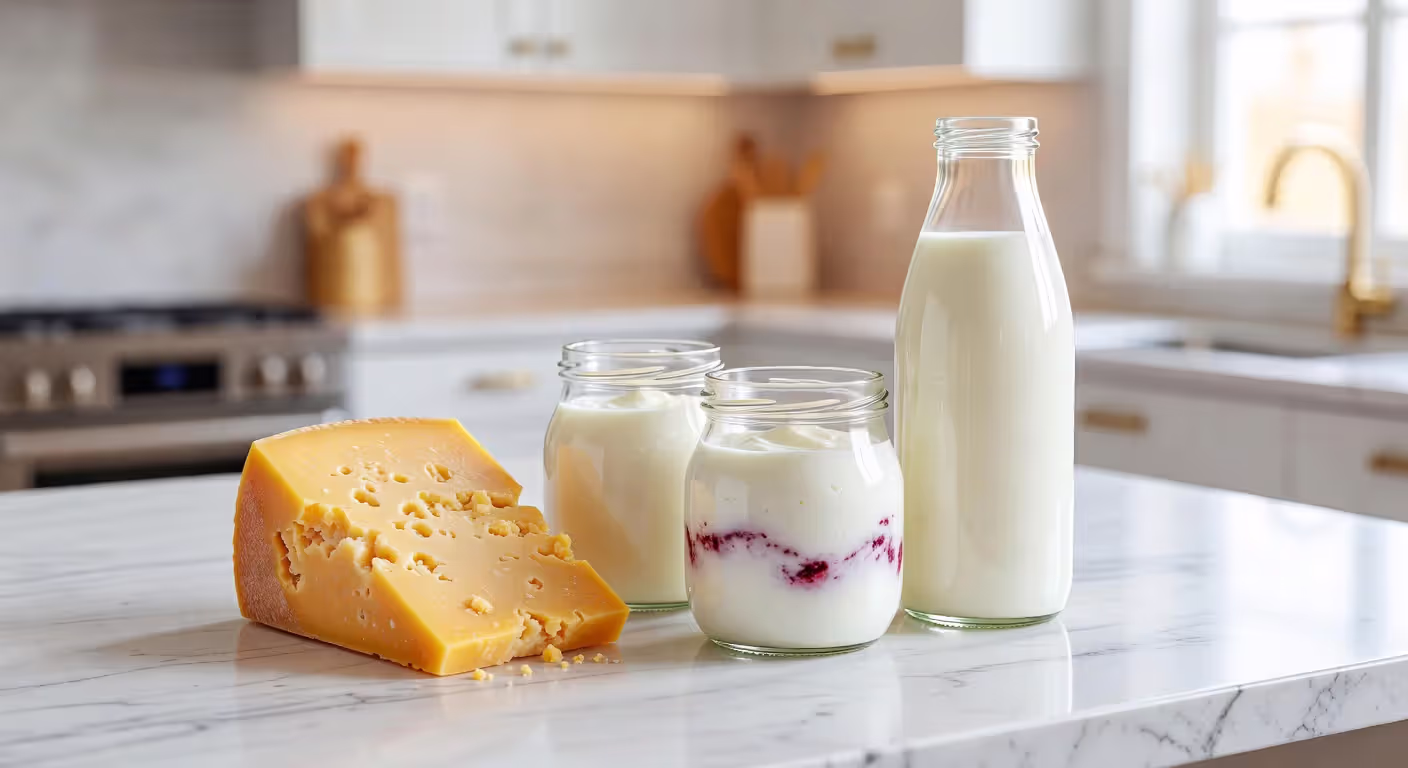 Various dairy options suitable for lactose intolerance