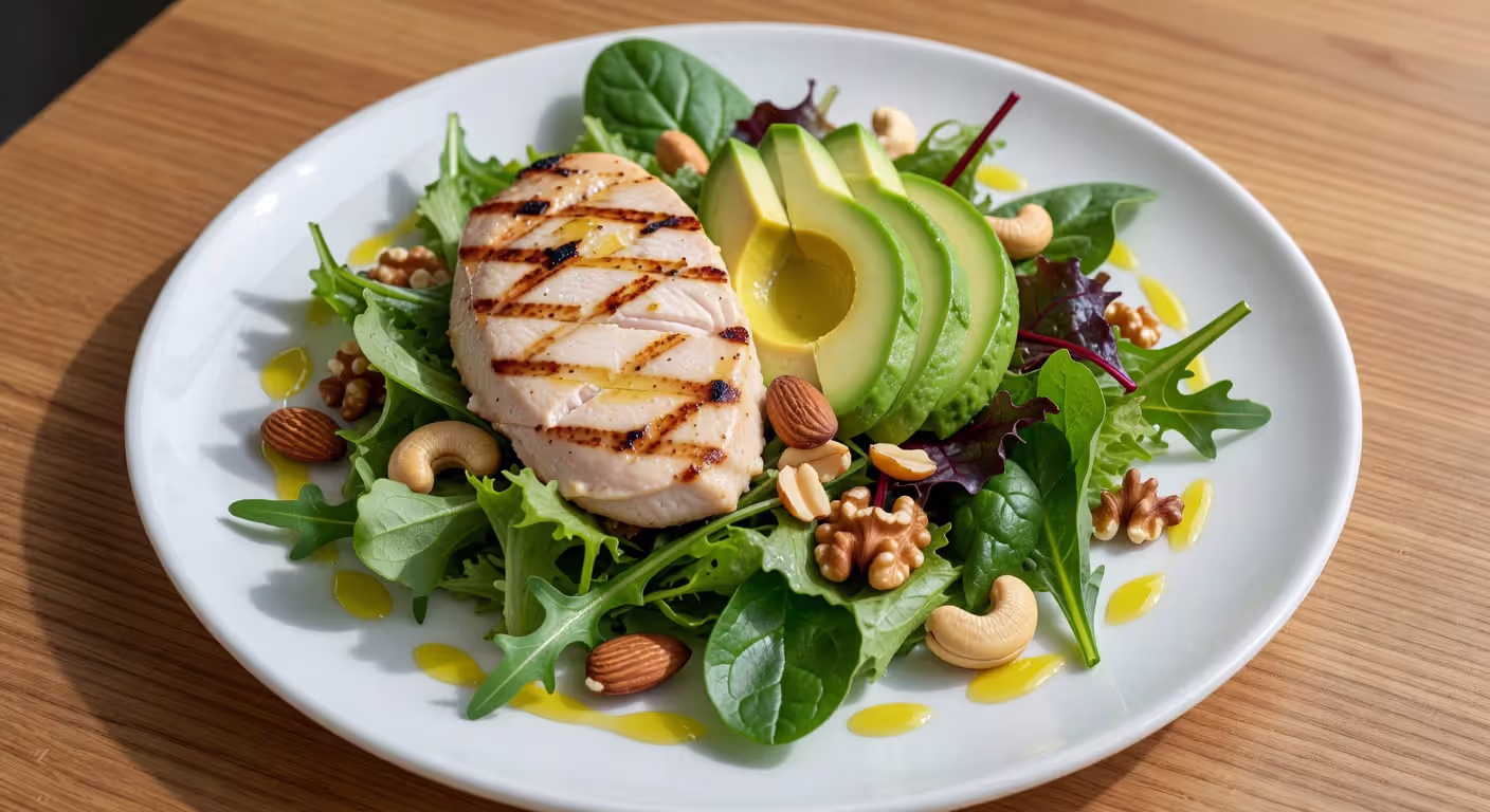 Balanced meal combining protein and healthy fats