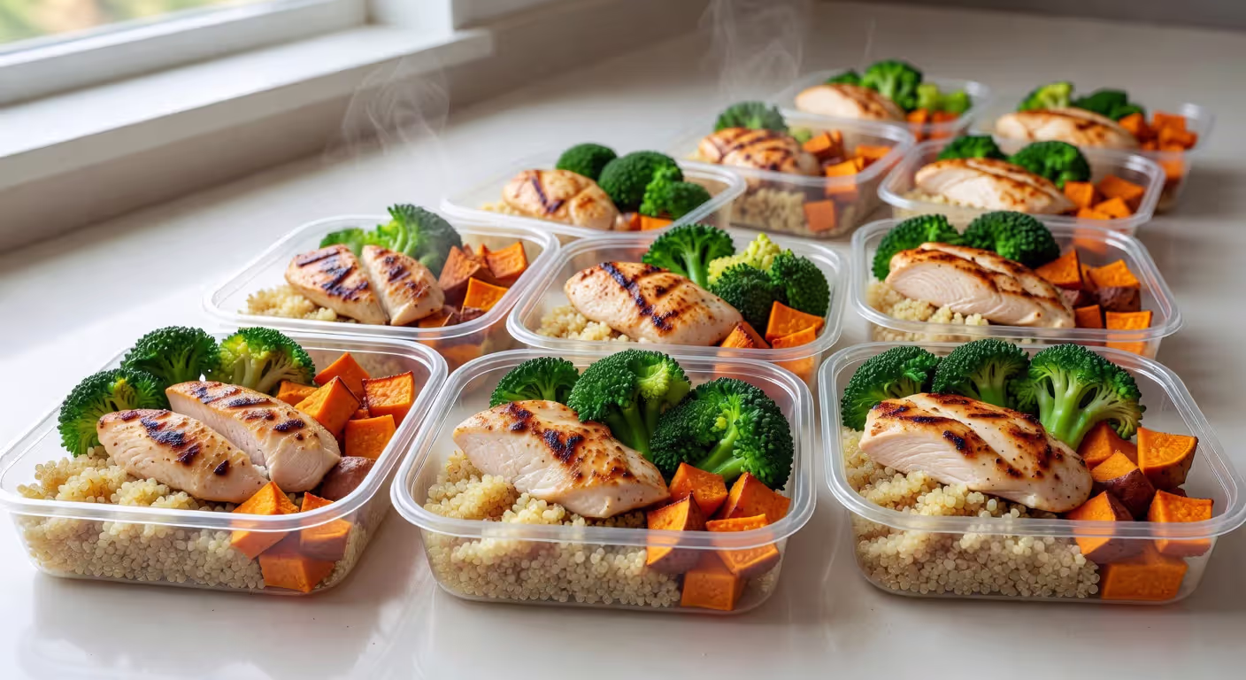 Balanced meal prep containers with lean protein and vegetables