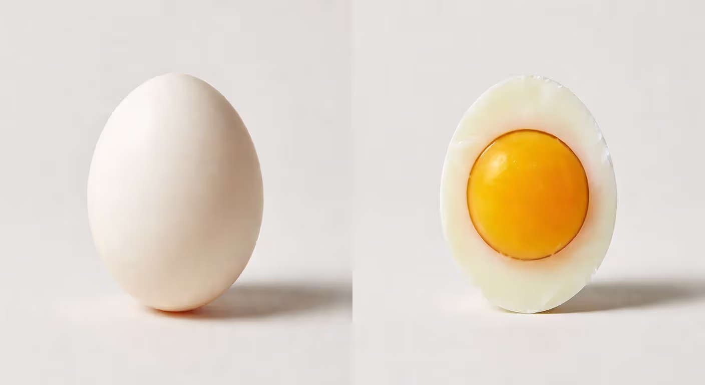 Cross-section view of an egg showing yolk and white separation