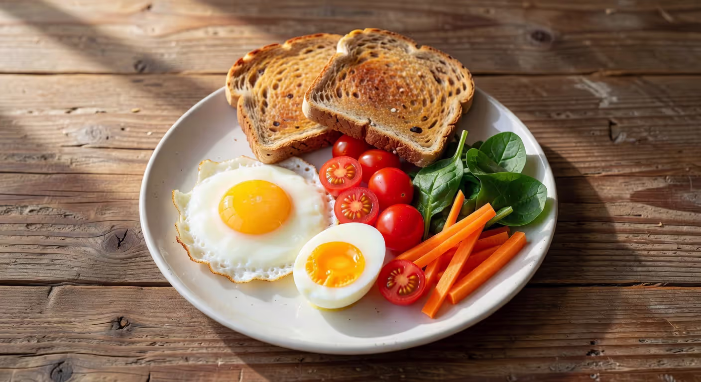 Nutritious breakfast plate with eggs and vegetables