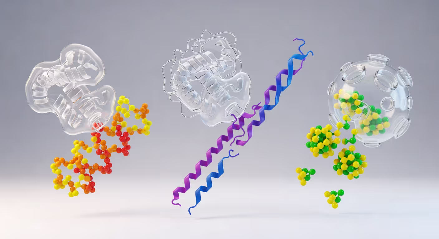 Molecular structure of digestive enzymes breaking down different nutrients