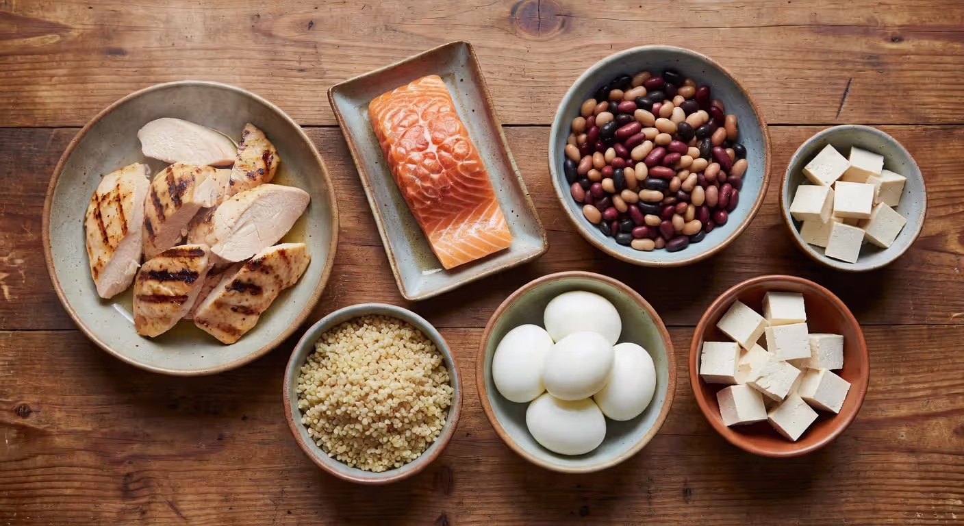 Variety of complete protein food sources both animal and plant-based