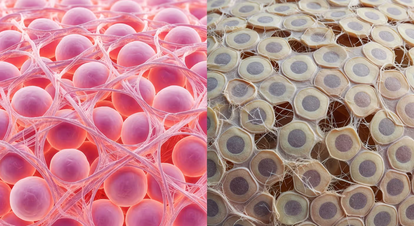 Visual comparison of healthy versus damaged collagen structure