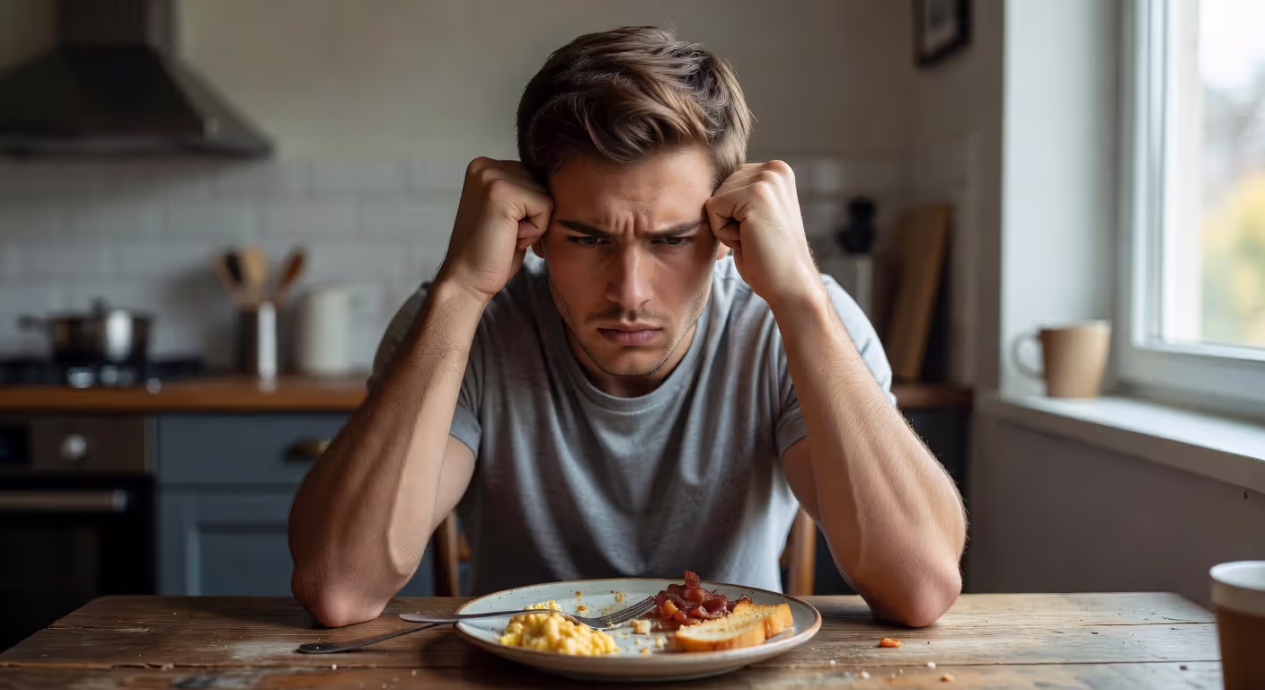 Person struggling with appetite while trying to eat more food
