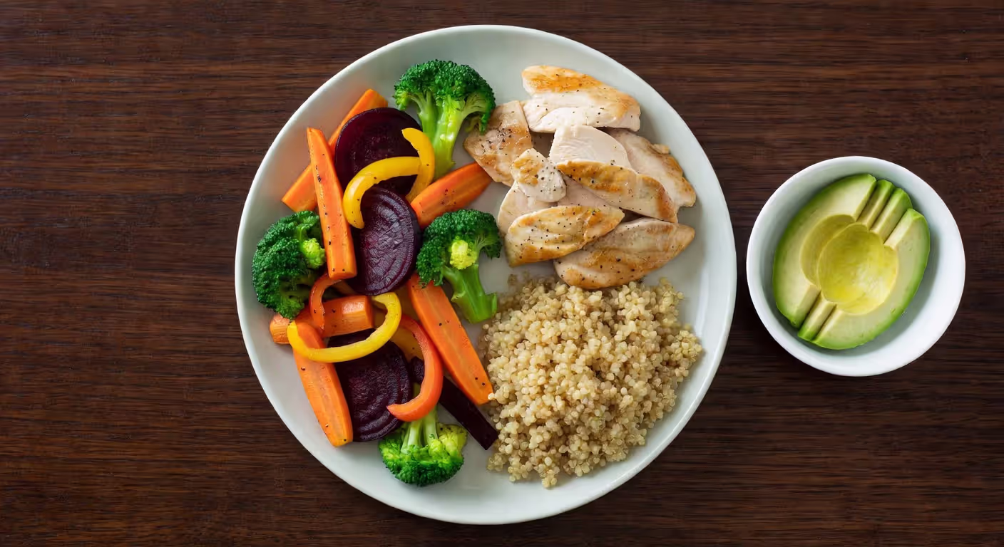 properly portioned low glycemic meal plate