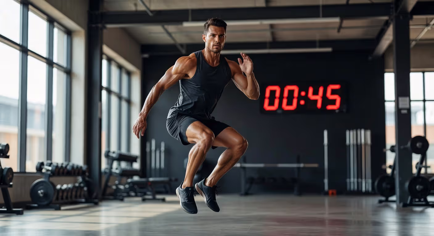 Person doing high-intensity interval training jump squats