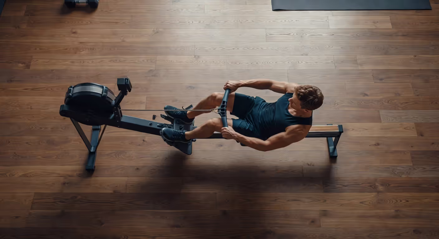 Person using rowing machine for full-body cardio workout