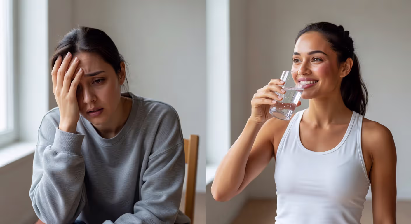 Comparison of dehydration symptoms versus proper hydration