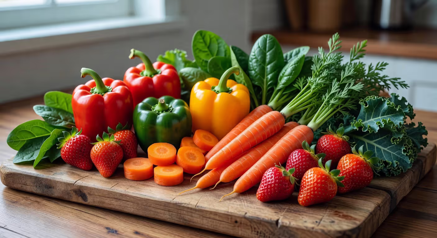 Selection of low FODMAP vegetables and fruits