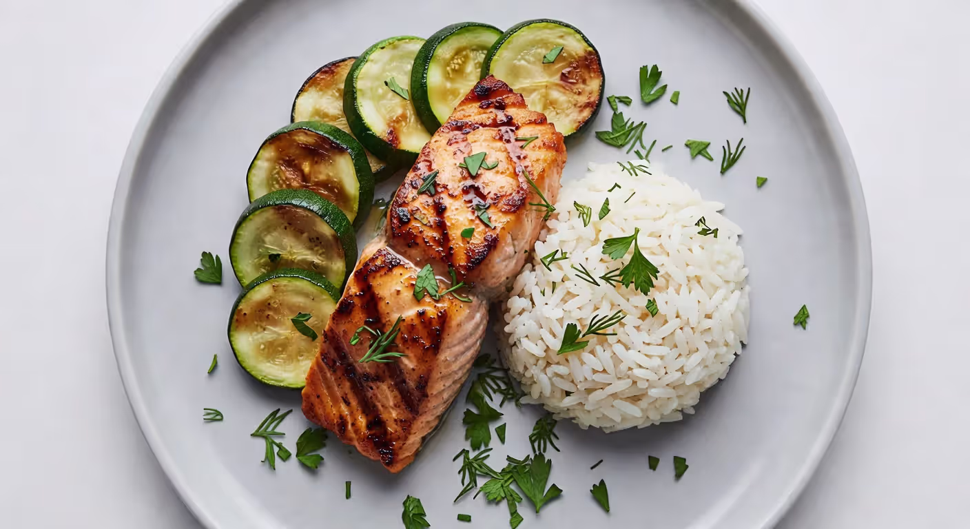 Low FODMAP dinner plate with salmon and vegetables