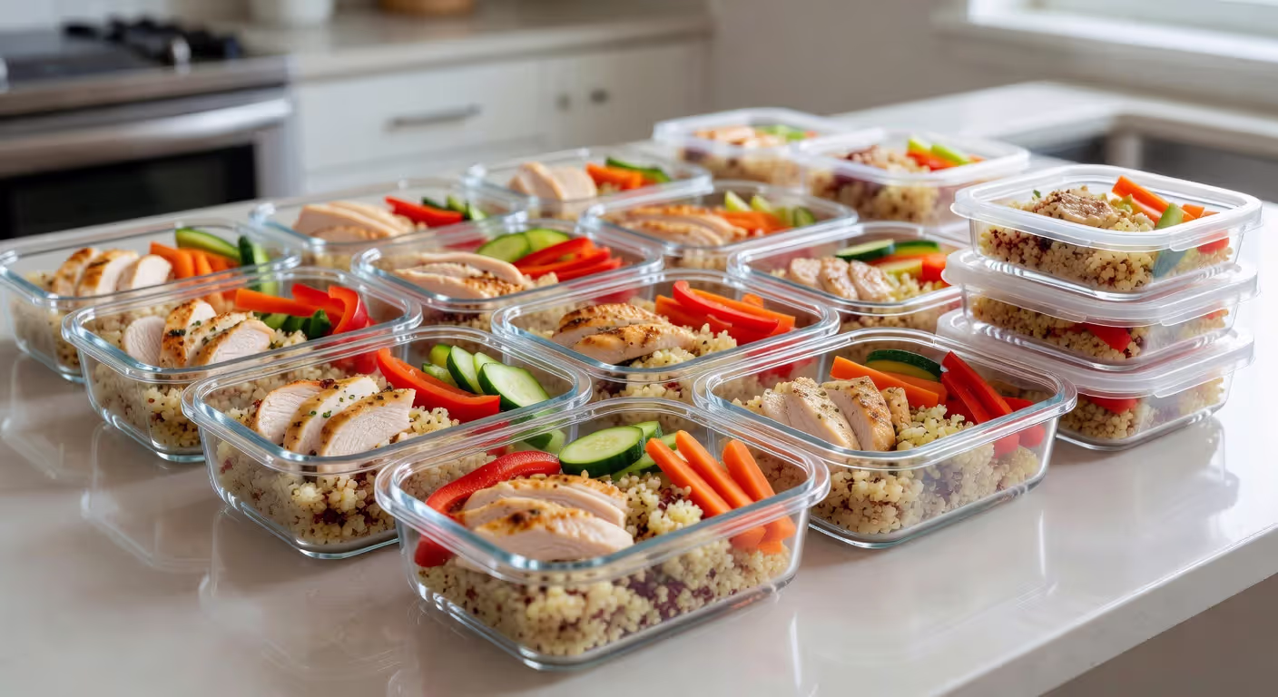 Weekly meal prep containers with low FODMAP meals