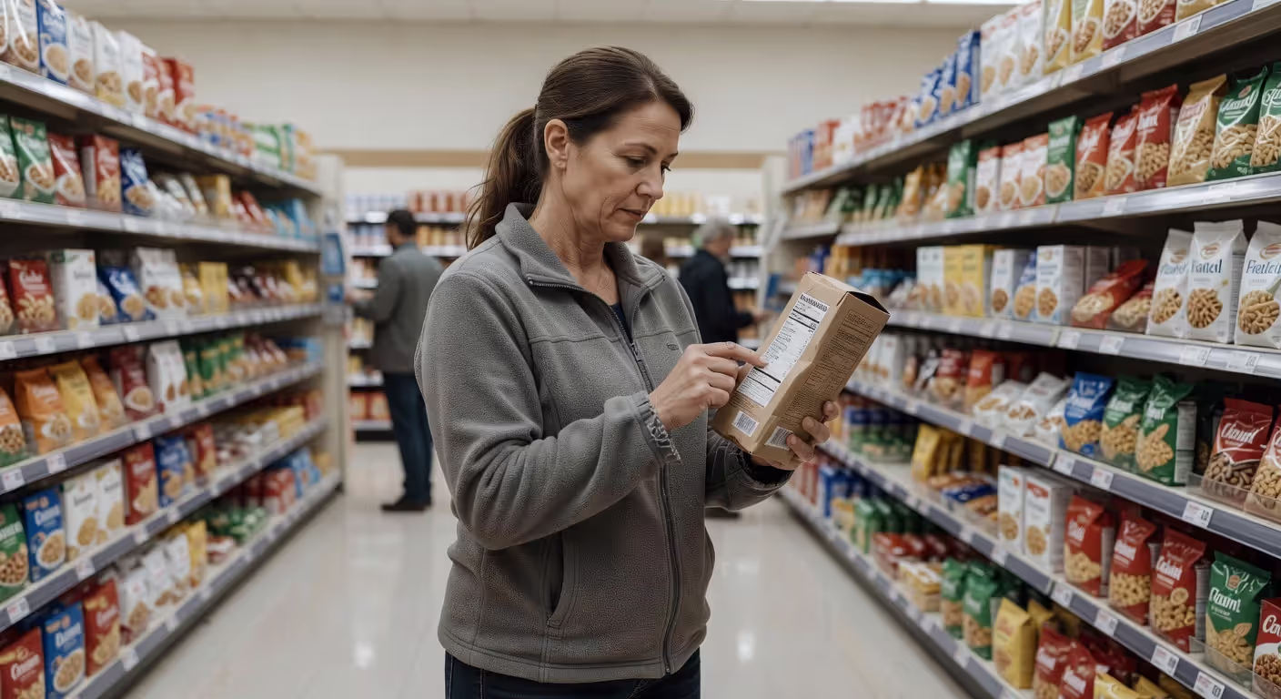 Checking food labels for FODMAP ingredients while shopping