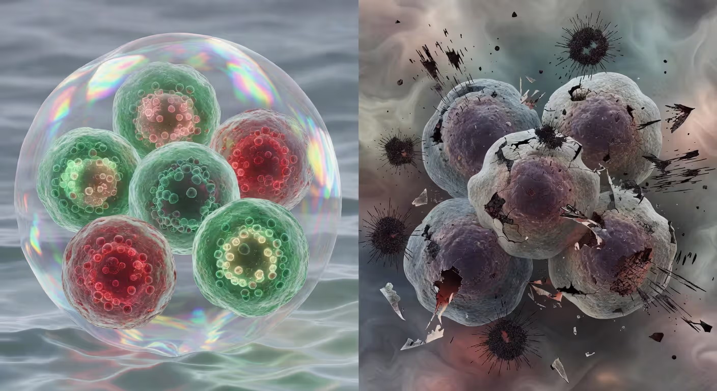 Visual comparison of healthy cells with antioxidant protection versus cells under oxidative stress