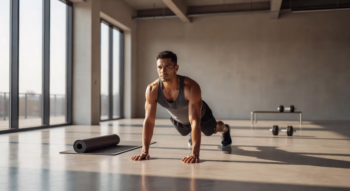 Individual working out in calm gym environment