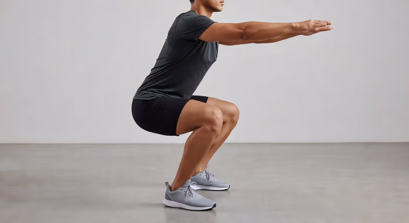 Proper bodyweight squat technique demonstration