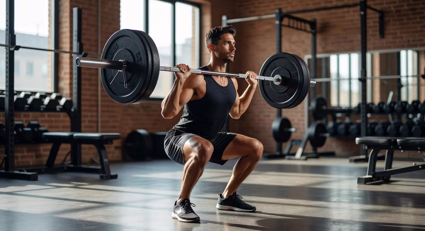 Proper squat form demonstration for muscle building