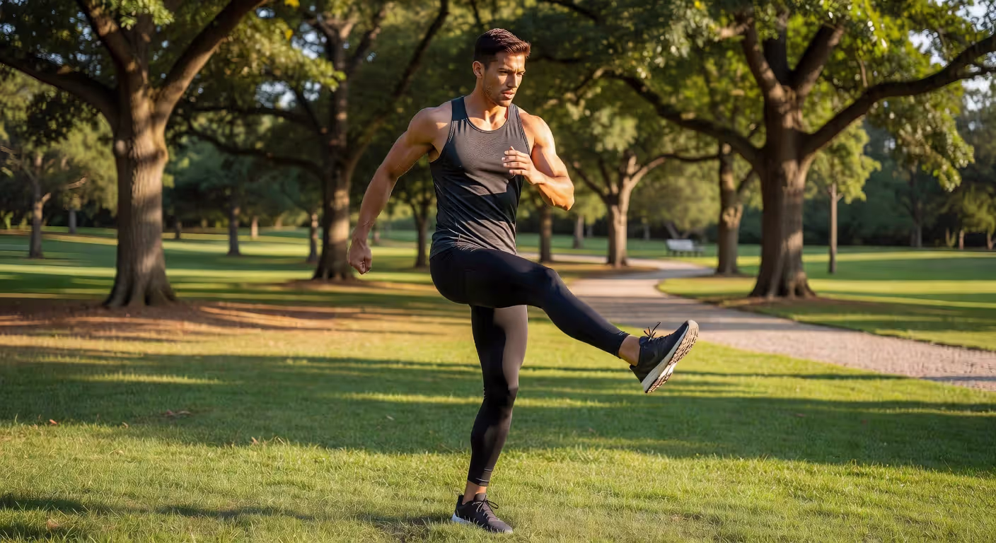 Dynamic leg swing demonstrating hip mobility exercise