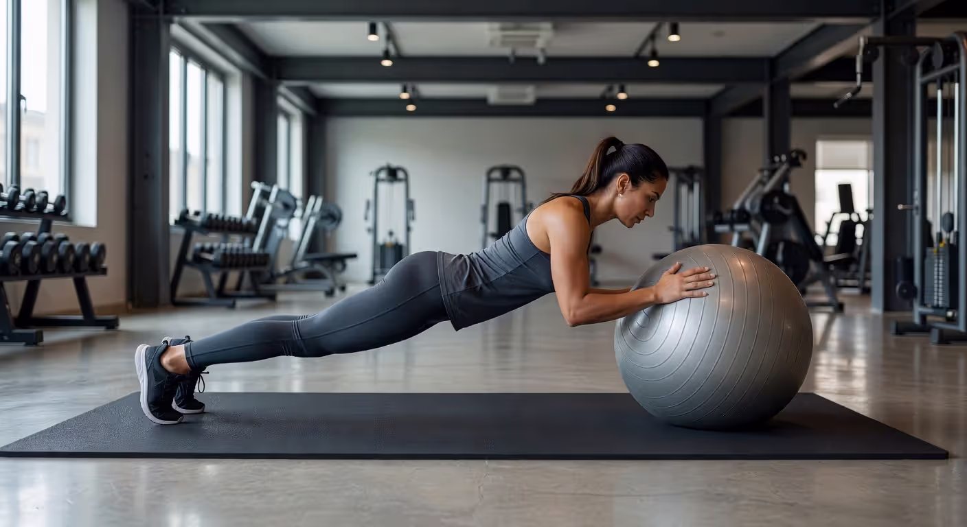 Proper form demonstration of stability ball rollout exercise