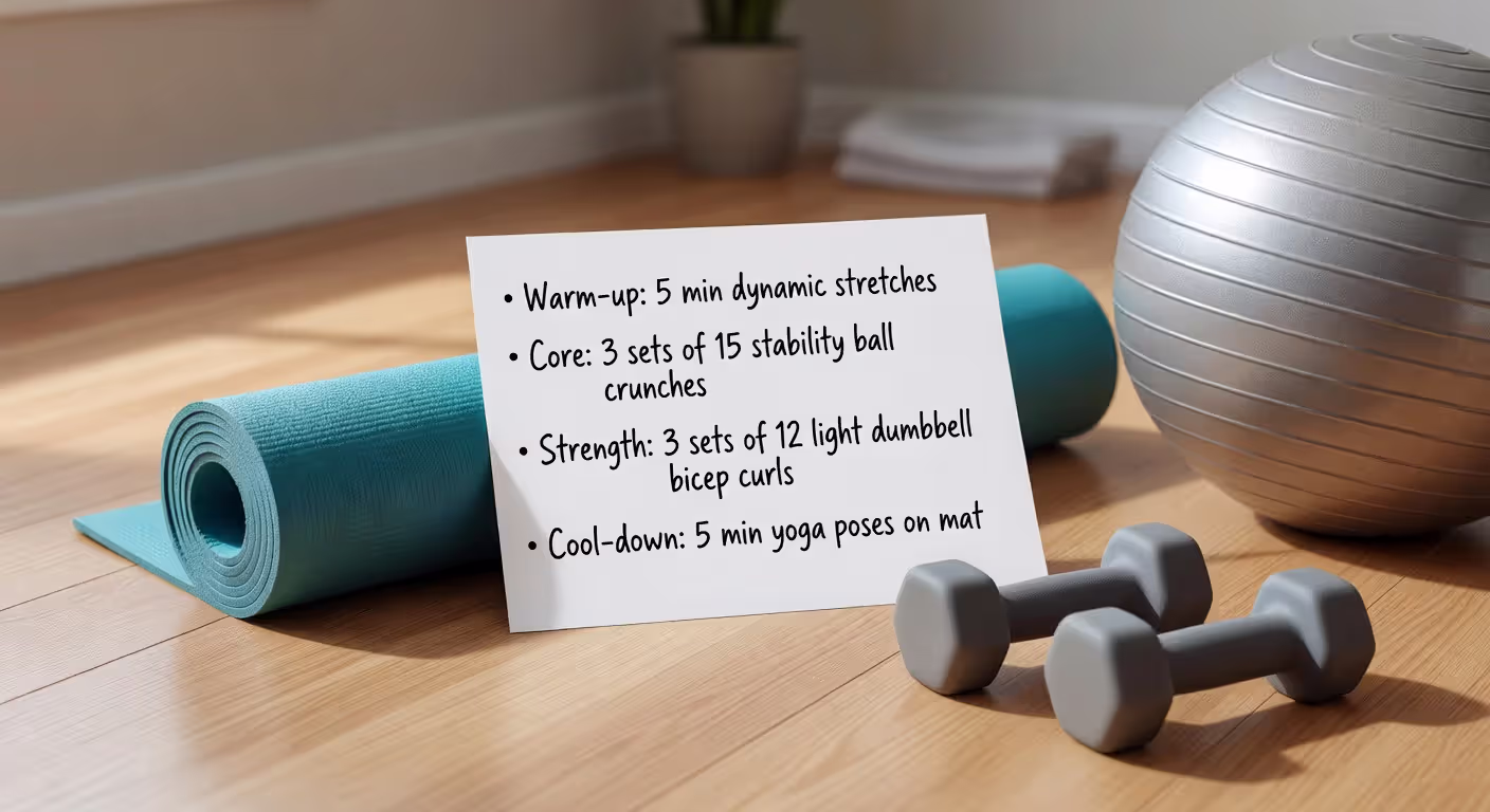 Core balance training routine planning setup with equipment