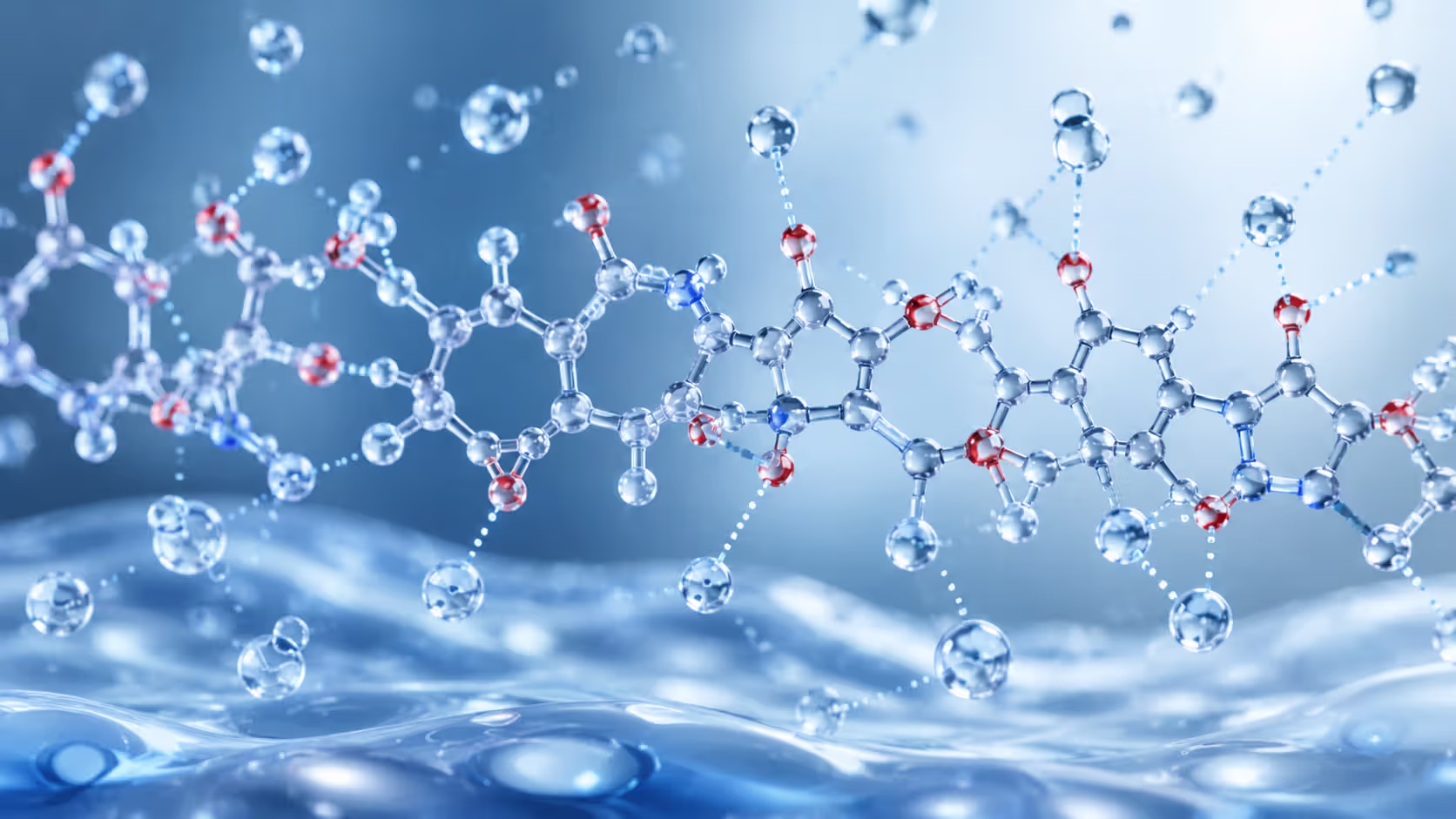 Hyaluronic acid molecular structure with water binding properties