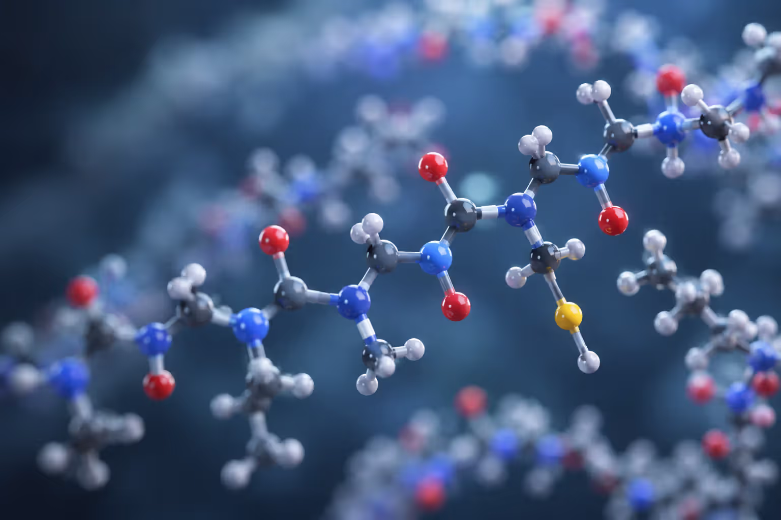 Molecular structure of amino acids forming protein chains