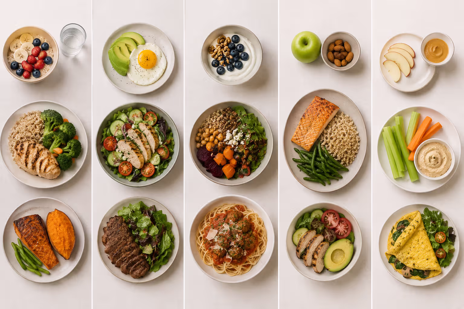 Comparison of different diet approaches showing typical meal compositions