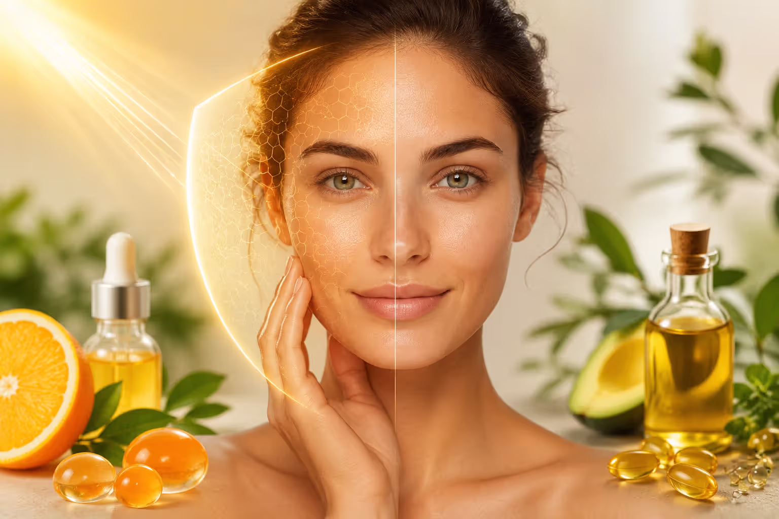 Vitamin C and E synergy in skin protection