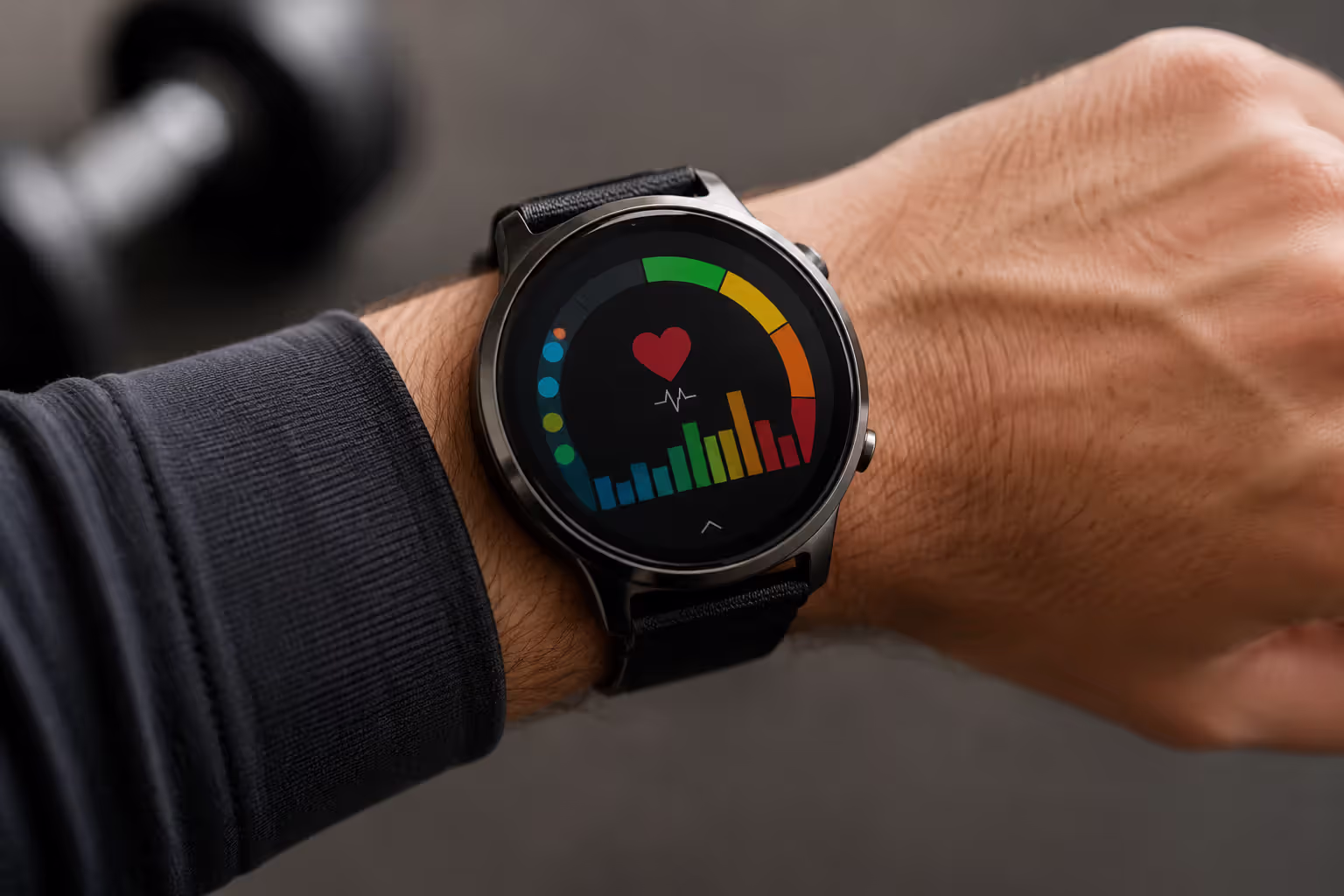 Fitness watch displaying heart rate training zones