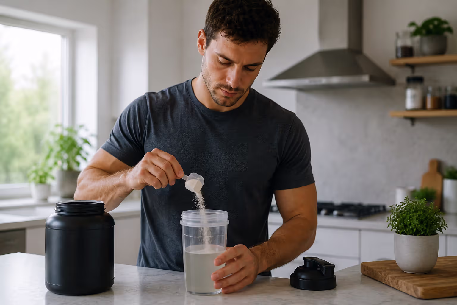 Man adding collagen peptides to his daily routine
