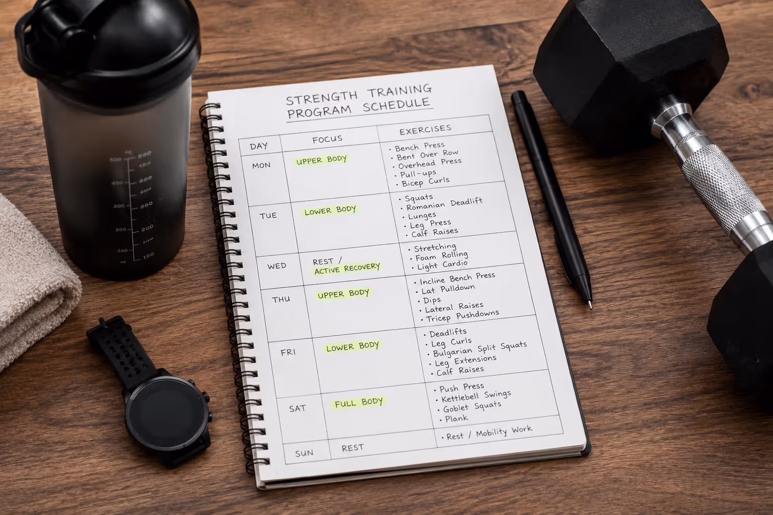 Strength training program schedule and planning